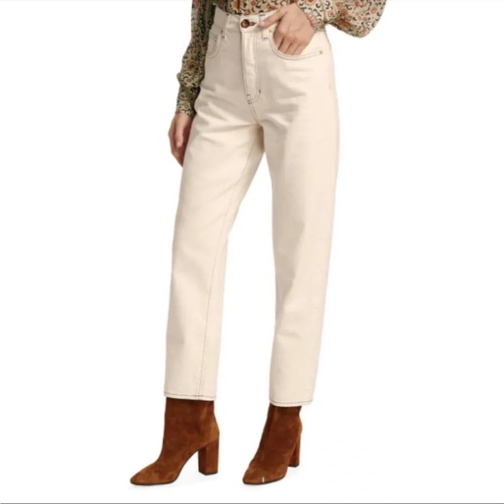 VERONICA BEARD Blake Straight Leg Jean in Ecru Contrast Stitching Size 29 - Picture 1 of 11